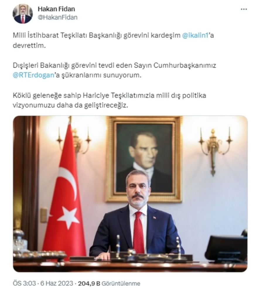 hakan fidan dan ilk mesaj